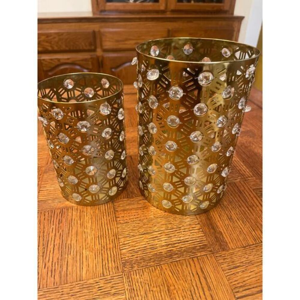 Moroccan style metal with clear beads, candleholders set of two